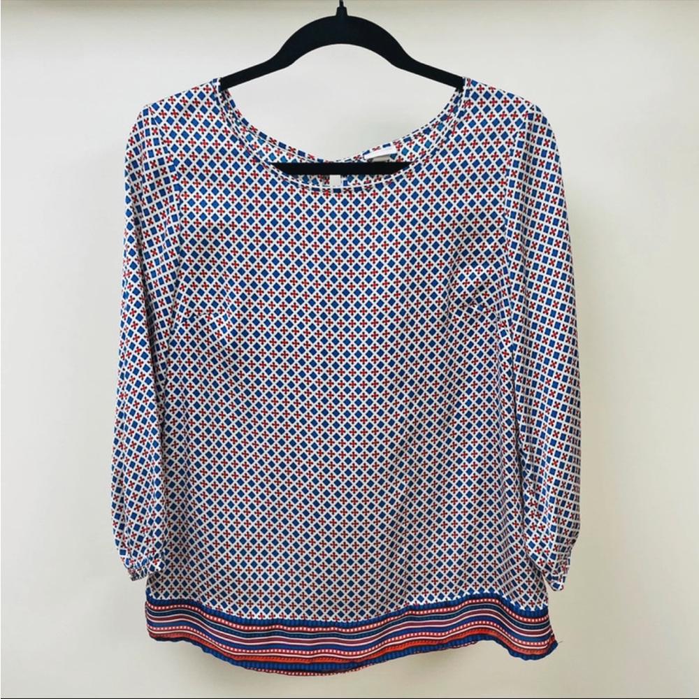 Merona silky Art deco patterned tunic blouse size M